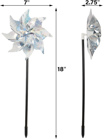 winemana 12 Pcs Reflective Pinwheels Outdoor, Wind Spinners for Yard & Garden, Sparkly Bird