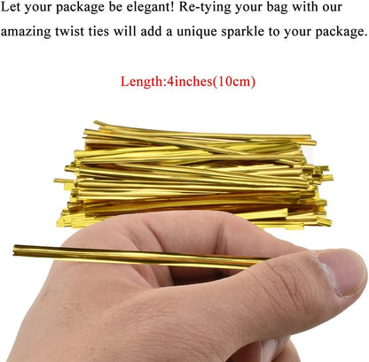 HAHIYO 300Pcs 4 inches Gold Metal Twist Ties Bread Candy Coffee Bag Ties Plant Garden Twist Ties