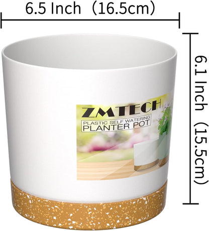 ZMTECH Plant Pots, Set of 6 6.5'' Self Watering Plastic Planter with Drainage Hole and