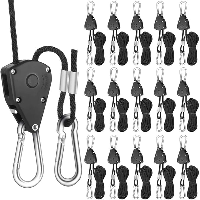 8 Pairs 1/8 Inch Adjustable Heavy Duty Ratchet Hanger Grow Light Fixtures Rope Clip Hangers Hanging