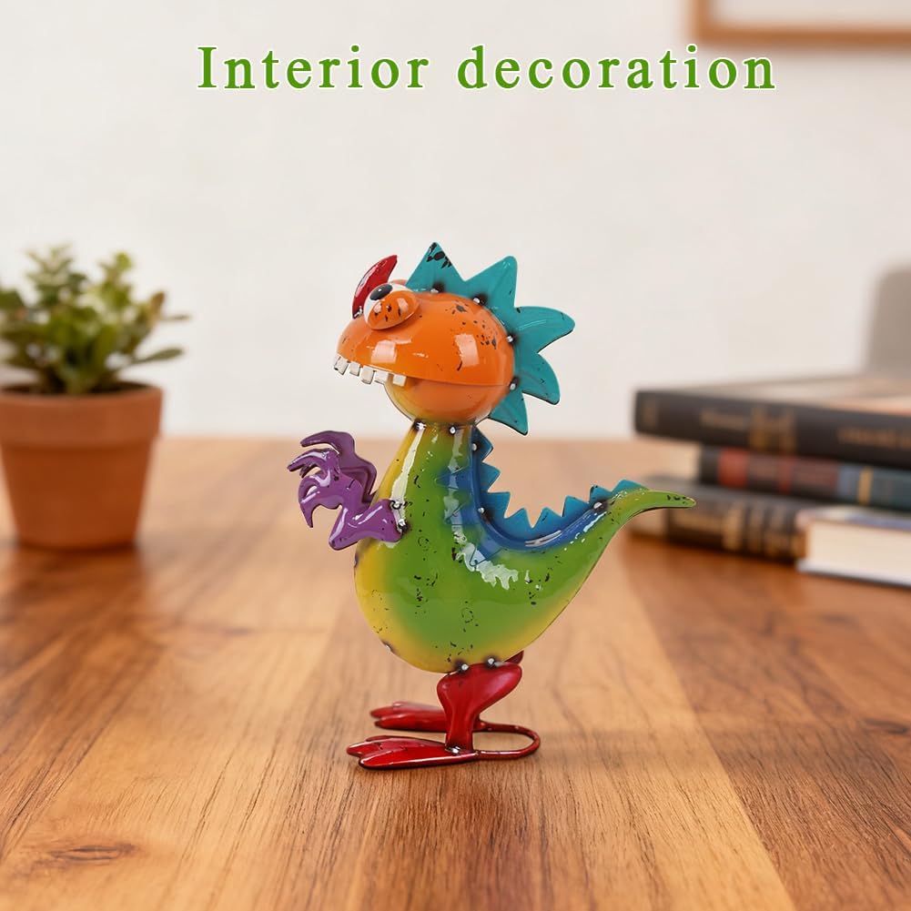 Metal Dinosaur Statue Outdoor Garden Decor - Wacky Dino Yard Art Gift, Funny Dinosaur Sculpture for
