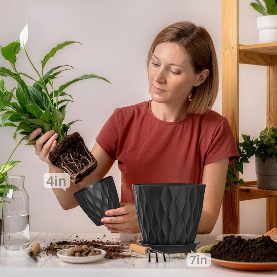 4/4.5/5/5.5/6/6.5/7 Inch Plant Pots,7 Pack Flower Pots with Drainage Holes and Trays,Plastic