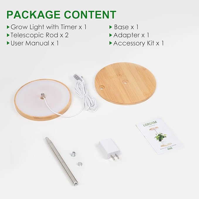 LORDEM Bamboo Grow Light, LED Plant Light for Indoor Plants Growing, Full Spectrum Bamboo Desk