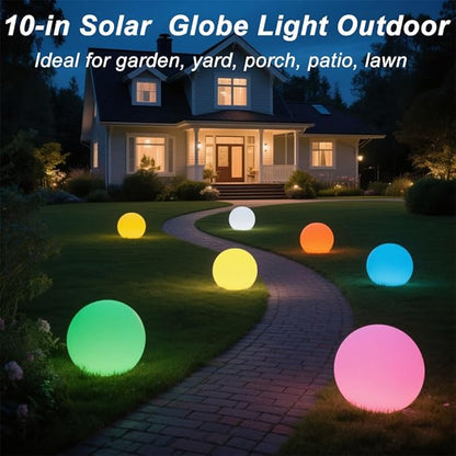 10-in Solar Globe Light, Solar Garden Ball Light Outdoor w/Remote, 16 RGB Color 4 Modes Glowing