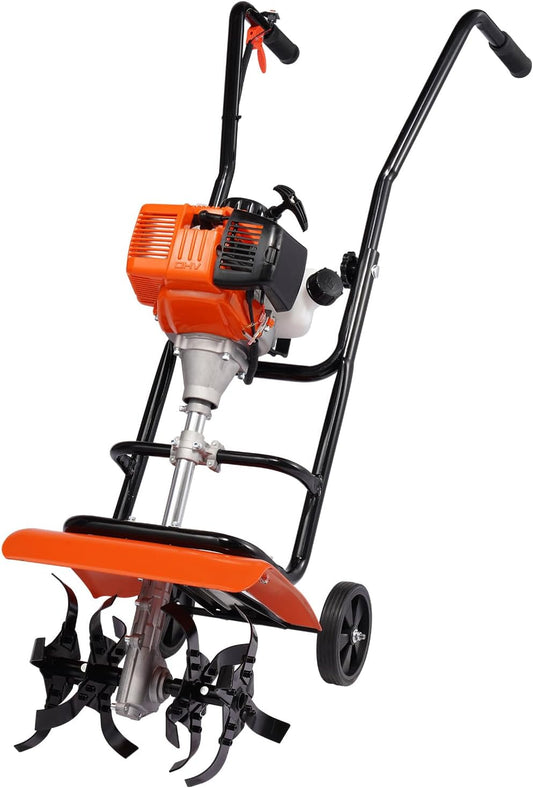 VEVOR Tiller Cultivator, 31CC 4-Stroke Garden Cultivator, Tiller with 4 Steel Adjustable Front