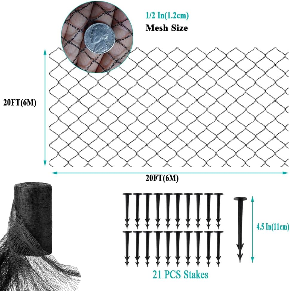 Koi Pond Netting for Leaves 20x20 Ft, 1/2 in Strong Woven Fine Mesh Pond Leaf Net Cover, Protecting