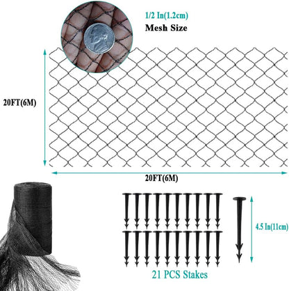 Koi Pond Netting for Leaves 20x20 Ft, 1/2 in Strong Woven Fine Mesh Pond Leaf Net Cover, Protecting