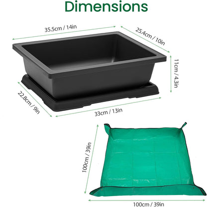 GROWNEER Large Bonsai Training Pots 3 Packs 14 Inch with Drainage Humidity Trays, Bonsai Tree