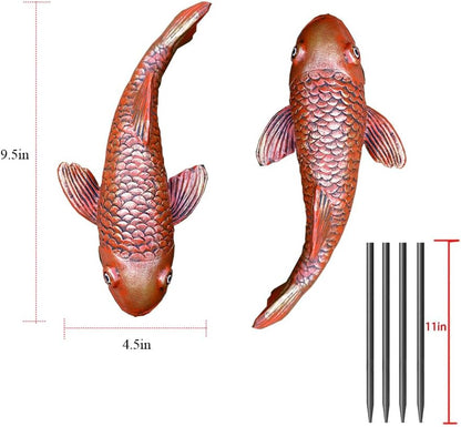 Antique Ceramic Koi Fish Garden Statues - Set of 2 | Exquisite Fish Sculptures for Outdoor, Patio