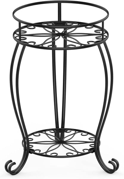 FaithLand Plant Stand, Heavy Duty Metal Planter Holder Indoor Outdoor, 2 Tier Round Potted Supports