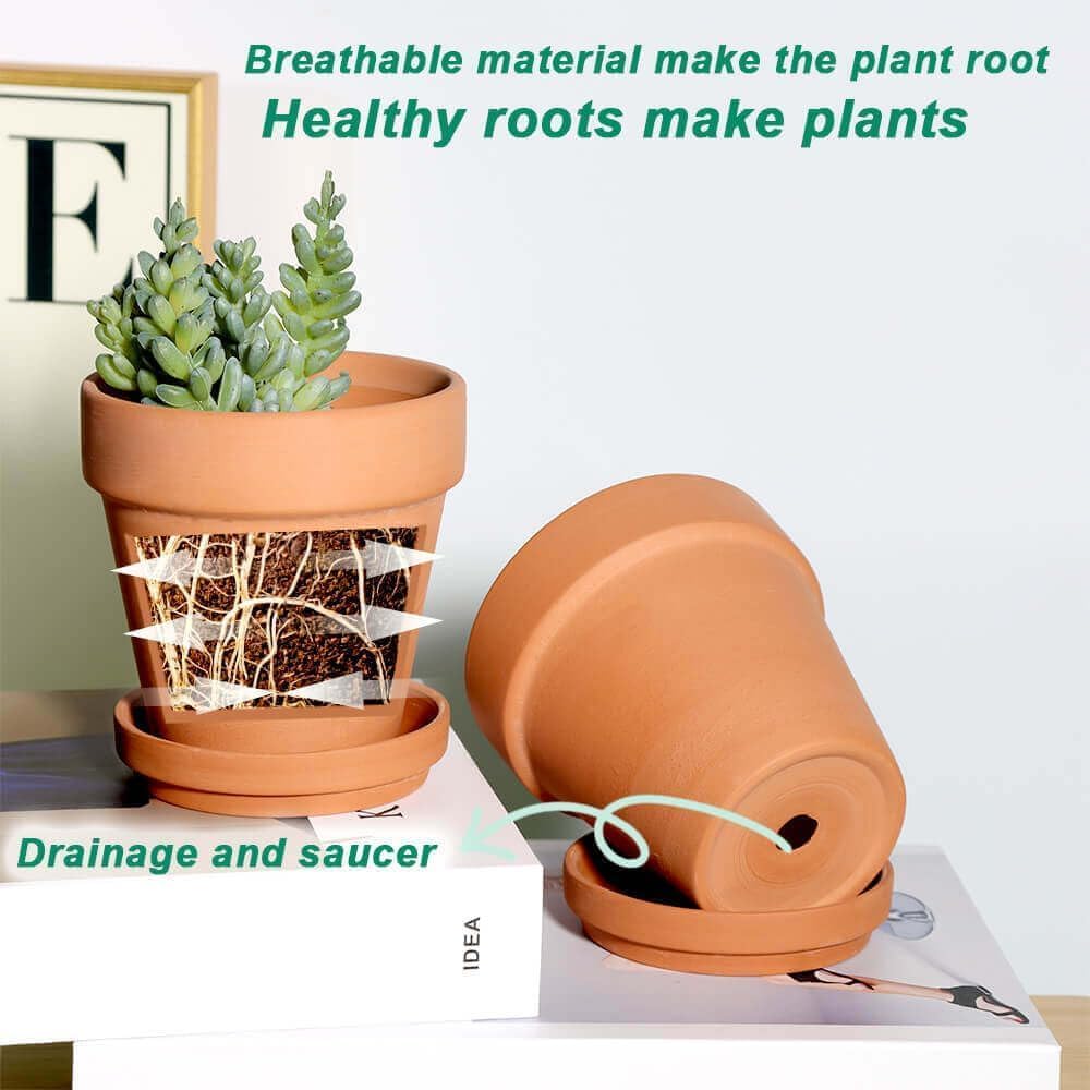 vensovo 4 Inch Terracotta Plant Pots with Saucer - 6 Pack Clay Flower Pots with Drainage, Great for