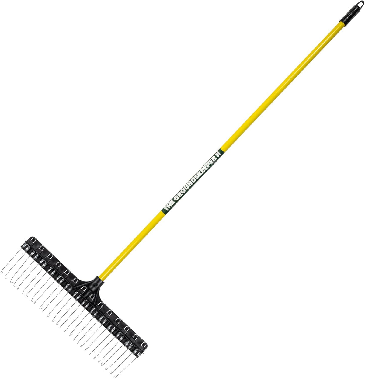 THE GROUNDSKEEPER II Rake 55-inch Lightweight Fiberglass Handle, 21-inch Head, Durable Steel Tines