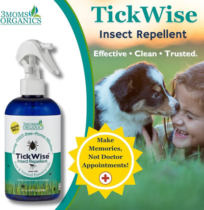 3 Moms Organics TickWise 8oz, Made with All Natural Essential Oils, DEET-Free, Tick and Insect