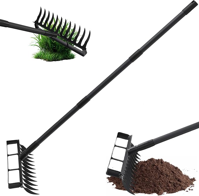 2 in 1 Stirrup Hula Hoe Garden Tool, 12 Tines Cultivators for Gardening, Weed Puller Tool with 76"