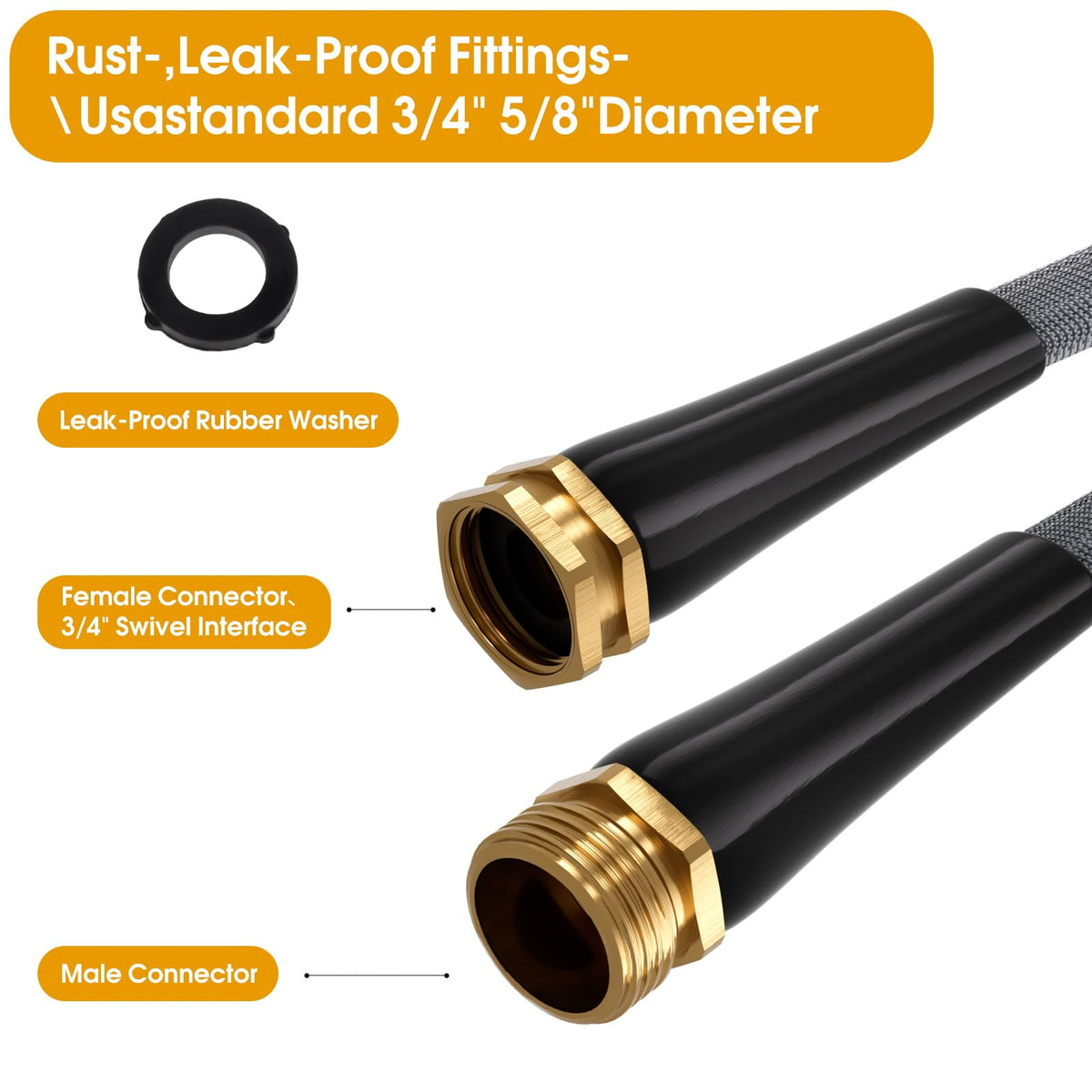 Garden Hose 50 FT, Non-Expanding Water Hose, Ultra-Light & Flexible, Burst-Resistant, Kink-Free