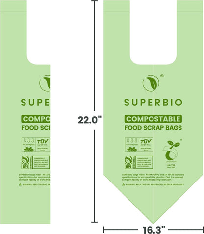 SUPERBIO 2.6 Gallon Compostable Bags with Handles, 100 Count,1 Pack, Food Scrap Bags Certified by