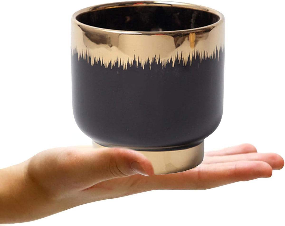 LB Black Gold Ceramic Planters for Indoor Plants, Succulent Plant Pots Ceramic Plant Pot, Modern