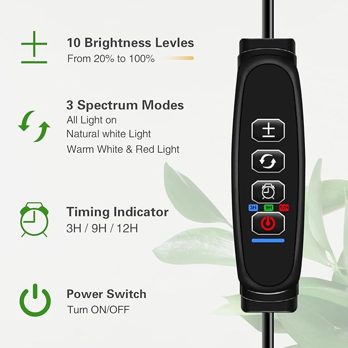 Full Spectrum Grow Light with Stand for Indoor Plants, Floor Plant Light, 3/9/12H Timer, 3 Color