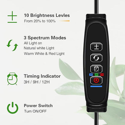 Full Spectrum Grow Light with Stand for Indoor Plants, Floor Plant Light, 3/9/12H Timer, 3 Color
