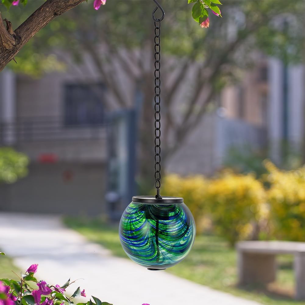 Solar Hanging Lanterns Outdoor, Waterproof Solar Gazing Ball Lights, Color Changing Led Glass Globe