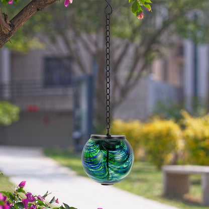 Solar Hanging Lanterns Outdoor, Waterproof Solar Gazing Ball Lights, Color Changing Led Glass Globe