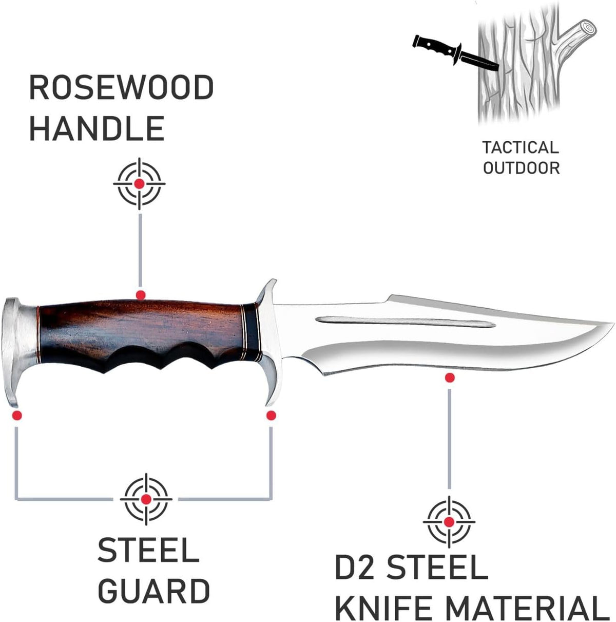17 Inch D2 Large Bowie Knife with Sheath, Fixed Blade Hunting Knife, used for Bushcraft, Outdoor