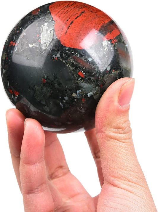 JIC Gem African Bloodstone Crystal Ball Natural Quartz Crystal Sphere Stone Ball with Wooden Base