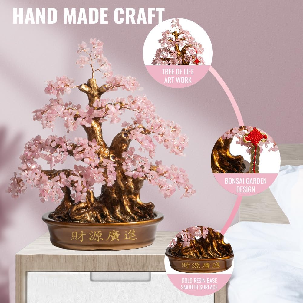 Natural Rose Quartz Tree Large,18" Chakra Crystal Tree(1,300 Gemstone Count) Healing Properties