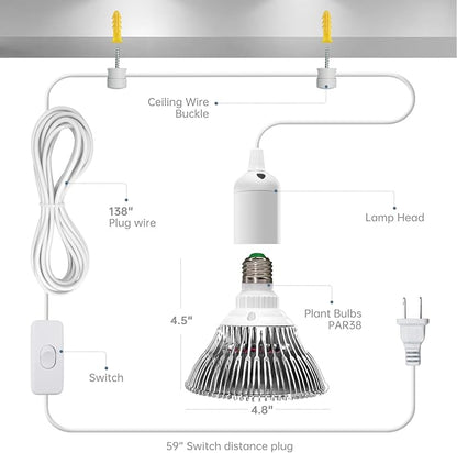 Bstrip LED Hanging Grow Light, Grow Light Bulb for Indoor Plants, 25W Full Spectrum Hanging Grow