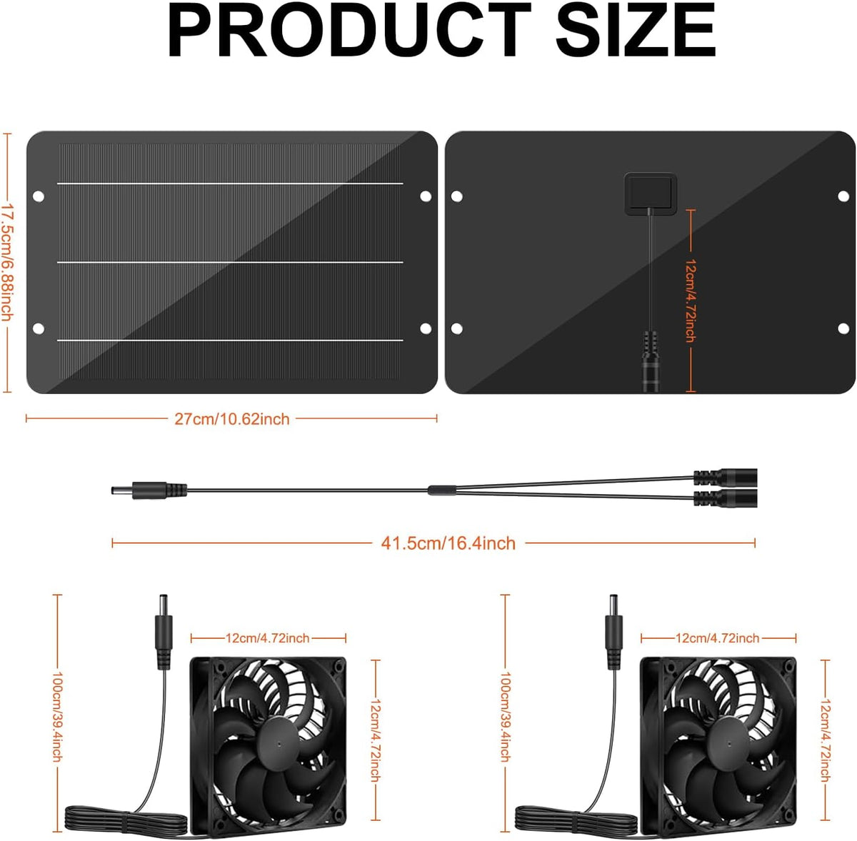 Solar Powered Fan Kit 12.6 Inch IPX7 Weatherproof, 15W Solar Panel with 2 Waterproof Fans, Intake