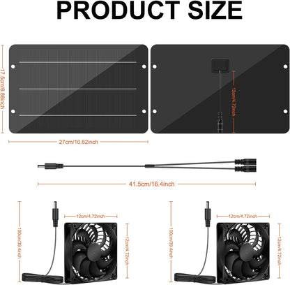 Solar Powered Fan Kit 12.6 Inch IPX7 Weatherproof, 15W Solar Panel with 2 Waterproof Fans, Intake