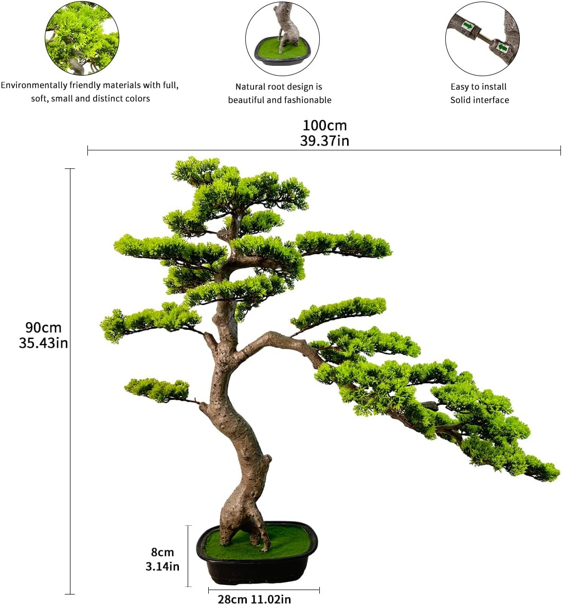 3ft（43in） Artificial Bonsai Tree Juniper Faux Plants Indoor Big Fake Plants Decor with Ceramic Pots