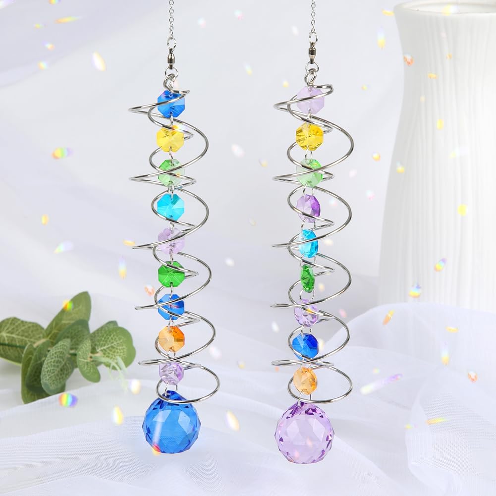 Sun Catchers, 2pcs Gazing Ball Spiral Tail Wind Spinners Crystal Suncatcher Prism Hanging Crystals
