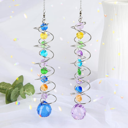 Sun Catchers, 2pcs Gazing Ball Spiral Tail Wind Spinners Crystal Suncatcher Prism Hanging Crystals