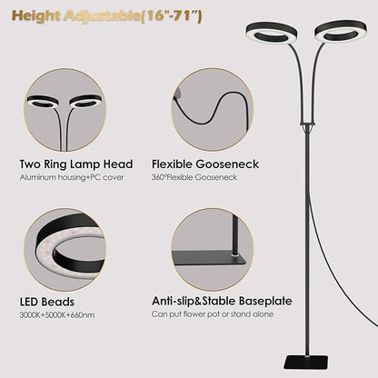 GLOWRIUM Grow Light with Stand,2-Head LED Plant Light for Indoor Plants, Full Spectrum Grow Lamp