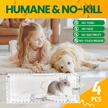 4PCS Humane Mouse Trap No Kill， Live Catch and Release Mouse Traps for Small Rat Rodent, Mousetrap