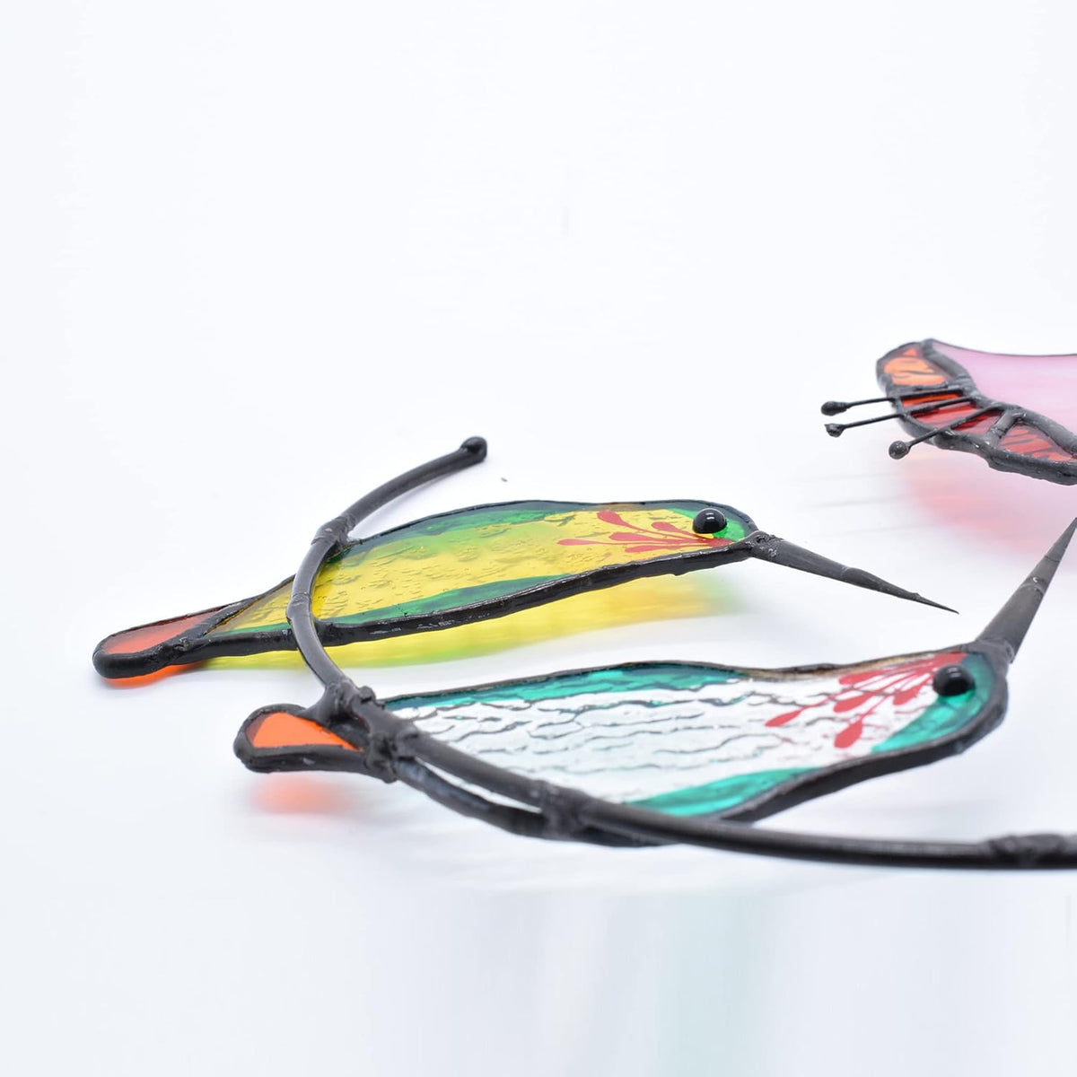 Lolitarcrafts Hummingbird with Flower Stained Glass Suncatcher Bird Stained Glass Window Hangings