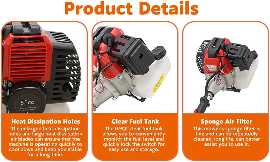 10 in 1 Garden Hedge Trimmer Combo, 52CC 2-Stroke Multi-Functional Garden Trimming Tool Gas Powered