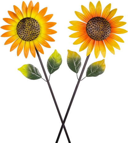 Viveta 2Pack Metal Sunflower Wind Spinner Outdoor,Kinetic Decorative Wind Sculpture wtih Sturdy