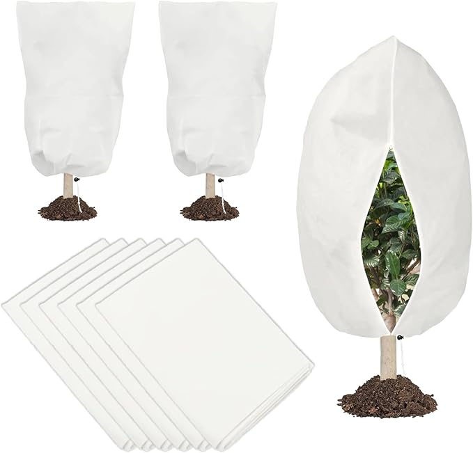 6 PCS Plant Covers Freeze Protection, 47.2"x31.5" Frost Blankets with Zipper Drawstring Reusable