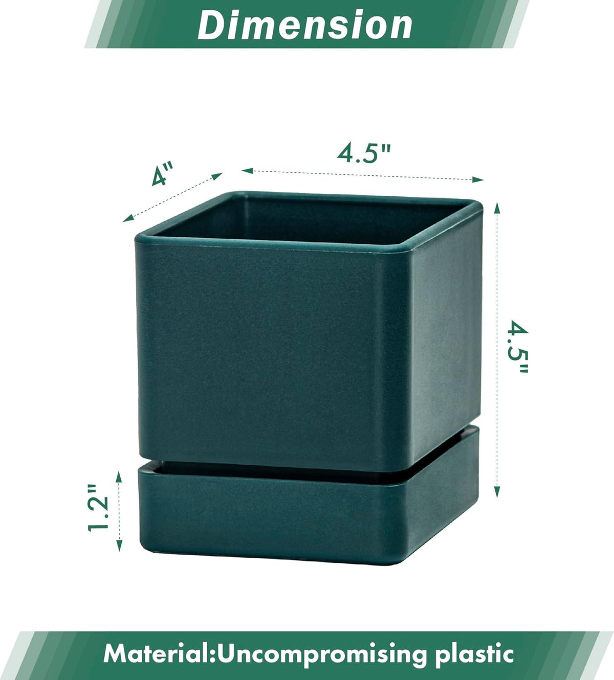 4 Inch Herb Planter Pot, Plastic Planter with Drainage Holes and Saucer, Modern Decorative