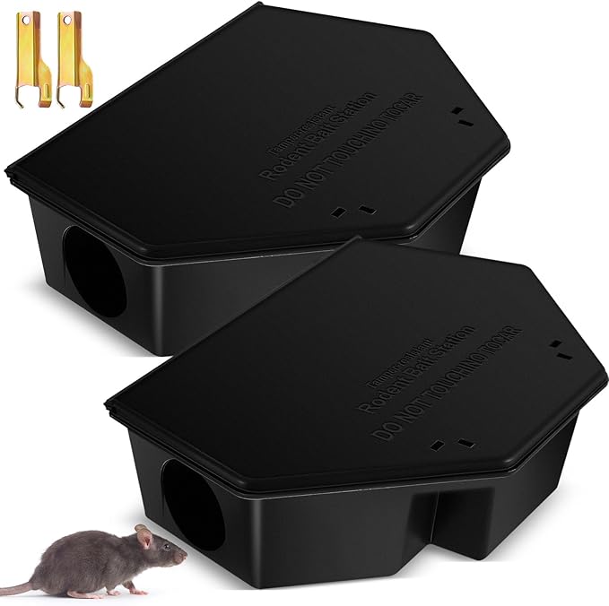 Qualirey 2 Pcs Rat Bait Station with Keys 13.58 x 8.98 x 3.35 Inch Rodent Station Rat Traps, Keeps