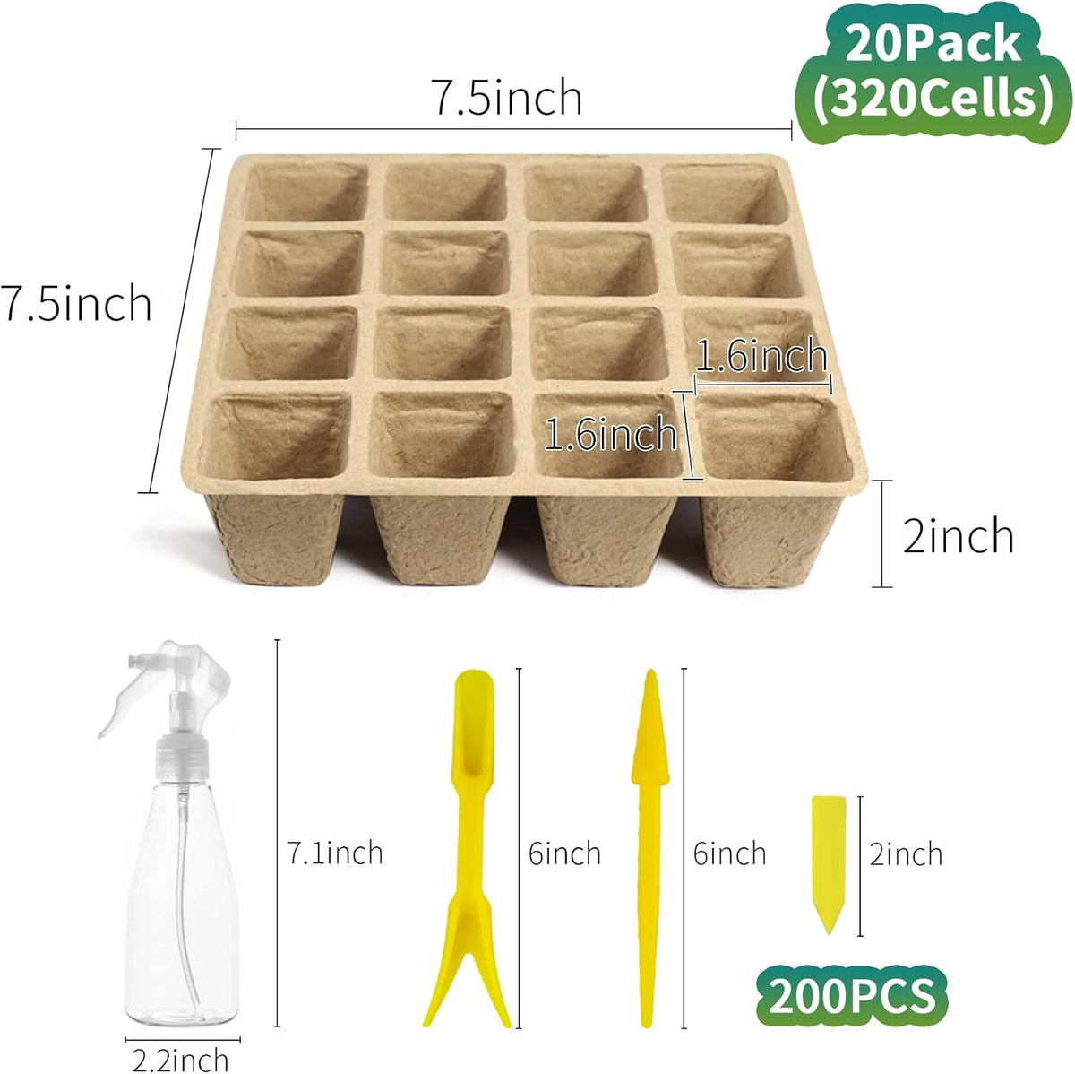 320Cells Seedling Start Trays,20 Pack Peat Pots Seedling Pots Biodegradable,Seedling Starter