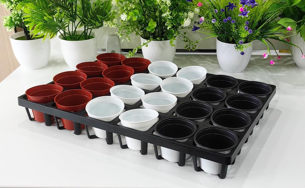 Square Nursery Pot Tray with 24 Cells, 5 Pack Plant Trays for Pots, Flower Pot Moving Tray, Plastic