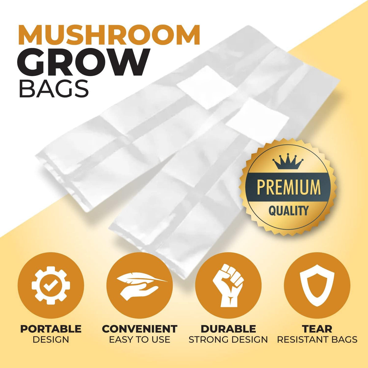 40 Pack, Mushroom Grow and Spawn Bags - Extra Thick Polypropylene Material, Tear Resistant - Size