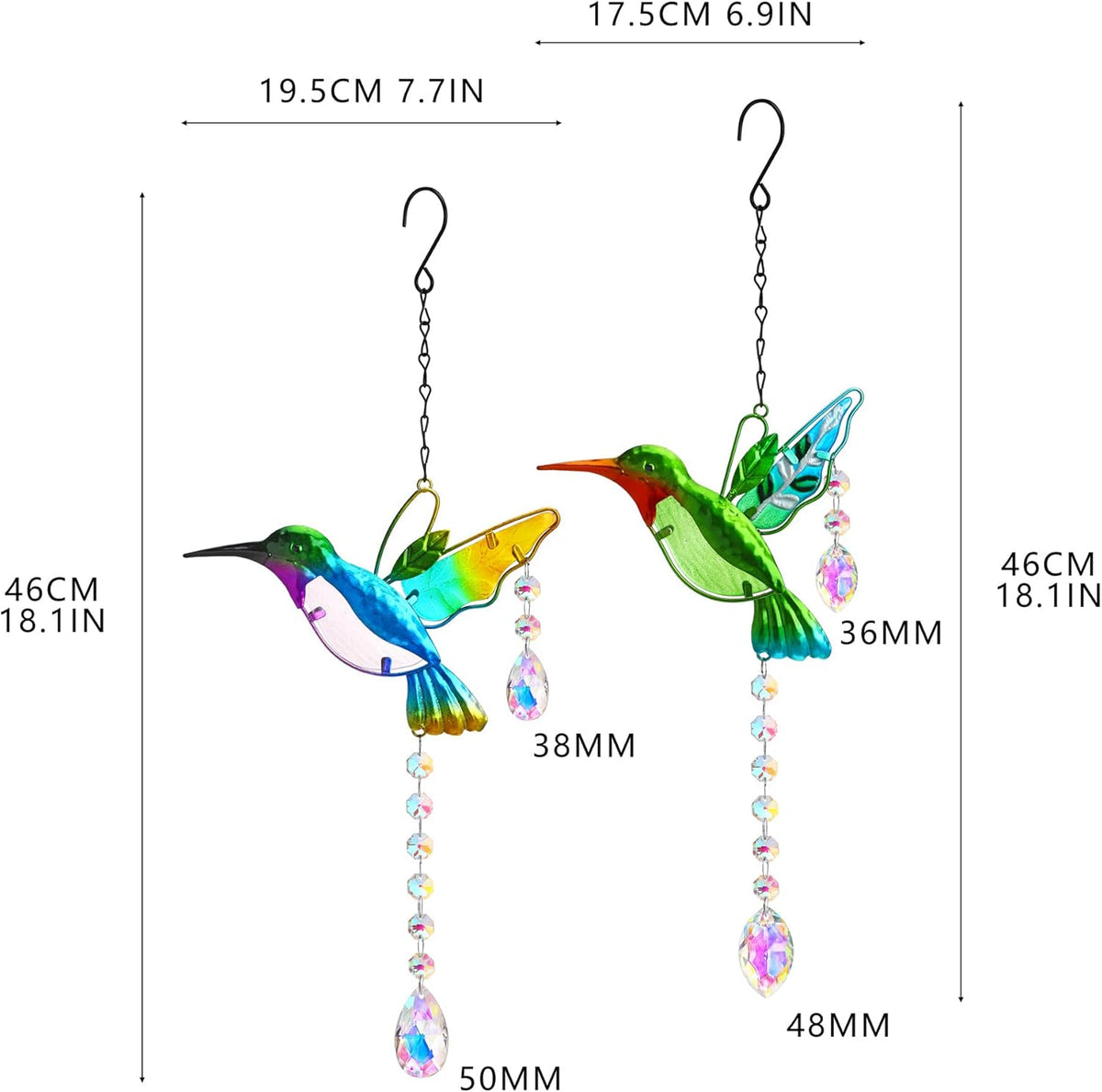 YU FENG 2PCS Hummingbird Suncatchers,Stained Glass Window Hanging Ornament,Rainbow Maker Crystal