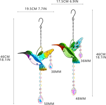 YU FENG 2PCS Hummingbird Suncatchers,Stained Glass Window Hanging Ornament,Rainbow Maker Crystal