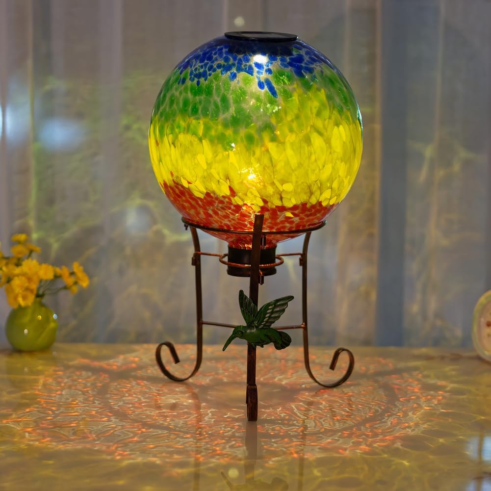 Stargarden Solar Powered Gazing Ball, 10 Inch Glass Gazing Globe, Decorative Gazing Balls with