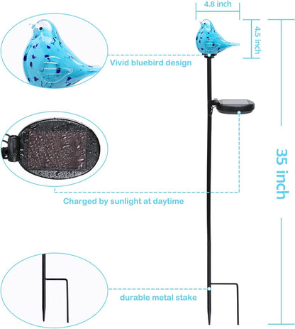 Afirst Decorative Solar Lights Outdoor Solar Bluebird Stake Lights Hand Blown Glass Decorative