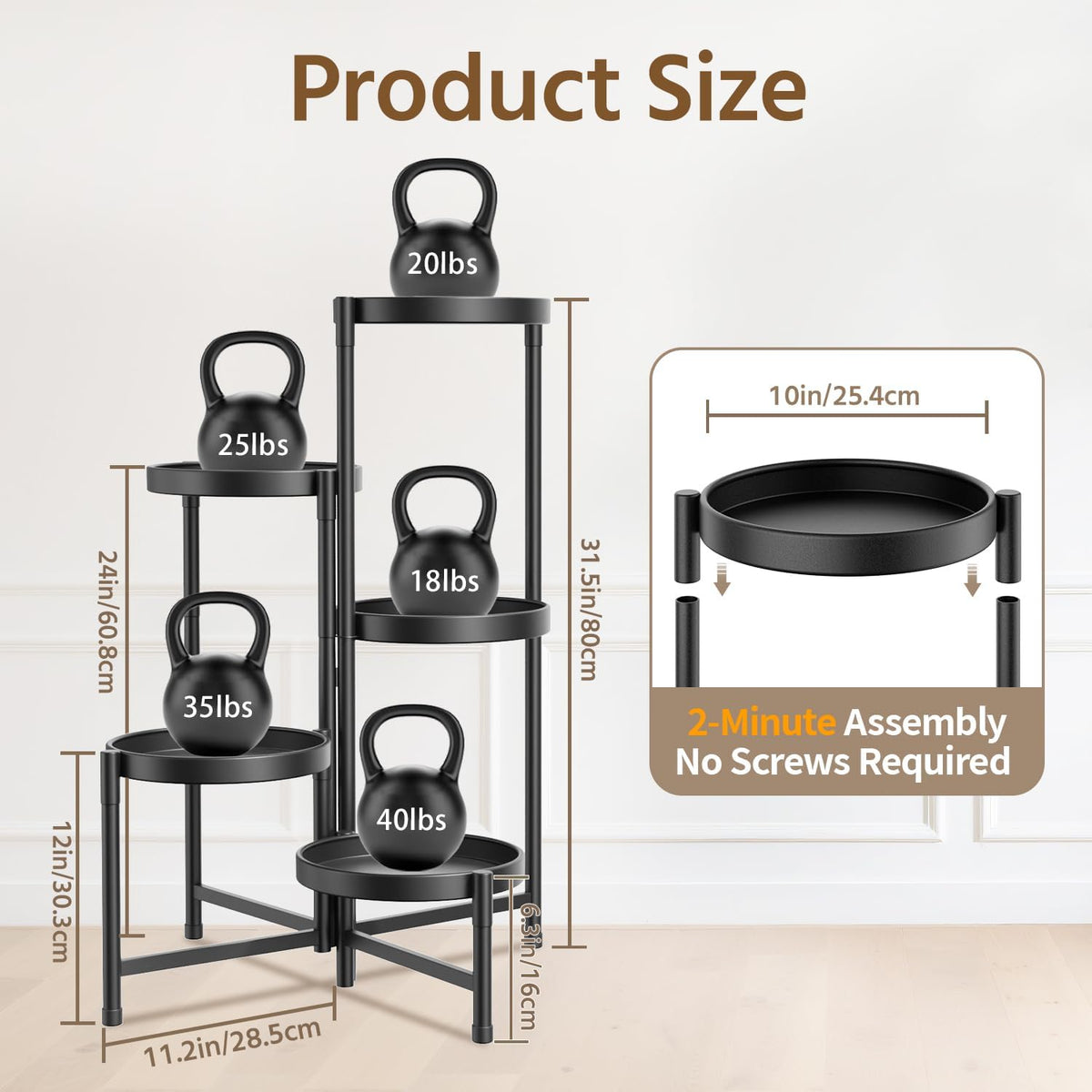 LASZOLA 5 Tiered Folding Plant Stand Indoor for Multiple Large Planter, Tall Heavy Duty Adjustable